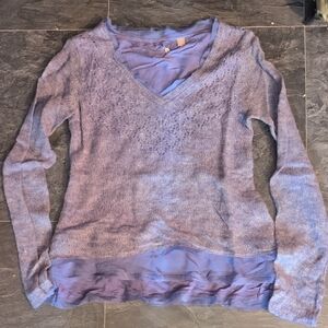 Lavender V-neck Knit Sweater with Sheer Hem